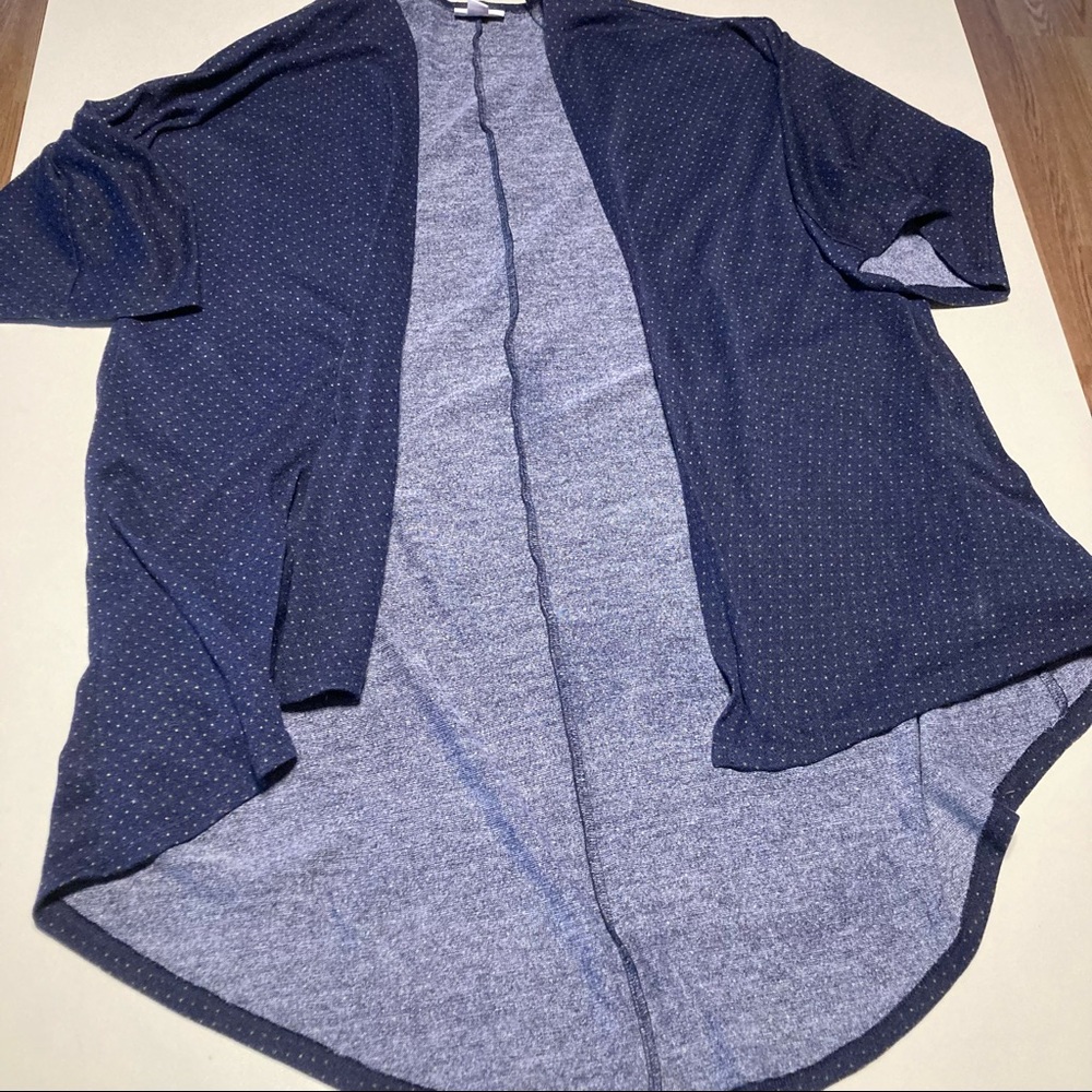 Lularoe Lindsay Cardigan Short Sleeve Kimono Coverup Polka Dots Blue Small